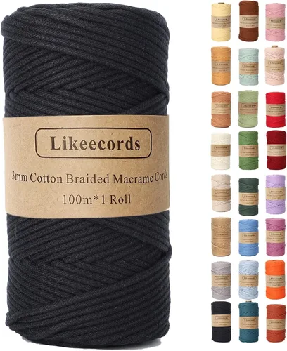 Vista 22 de Cordón de algodón trenzado de 0.11 pulgadas x 109 yardas, cuerda de algodón para macramé natural, estilo bohemio, para colgar plantas hechas a mano