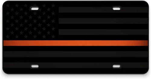 Vista 44 de JASS GRAPHIX Placa de matrícula personalizada con la bandera estadounidense de línea amarilla, homenaje personalizado a despachadores y operadores