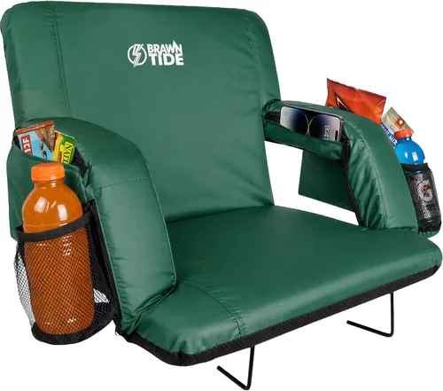 Vista 11 de BRAWNTIDE - Asiento para estadio con respaldo, cómodo cojín, acolchado grueso, 2 ganchos para gradas, 4 bolsillos, silla de estadio ideal