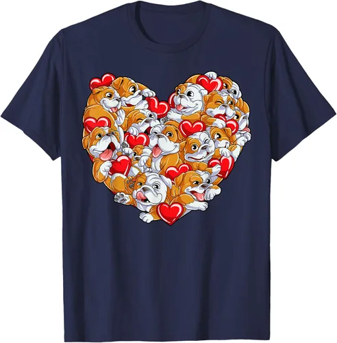 Vista 53 de Camiseta inglesa para el día de San Valentín con diseño de corazón y perro amante de los niños Negro