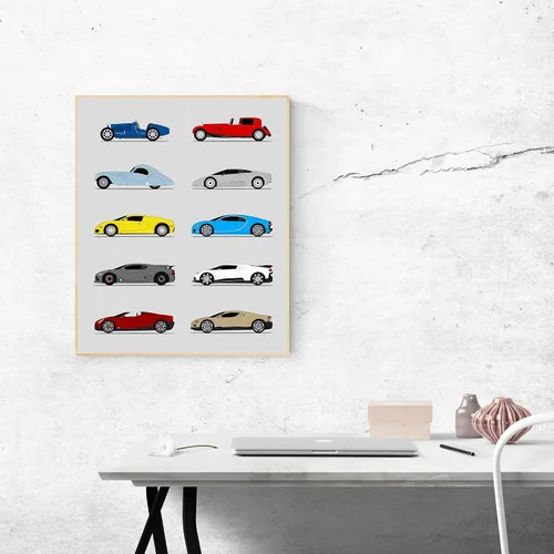 Vista 3 de Idea Network Handmade Poster compatible with Bugatti Print Wall Art Decor of the Best of Bugatti Generations History - Multi 8x10 Metallic Print