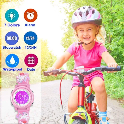 Vista 2 de Venhoo Kids Watches 3D Cartoon Waterproof 7 Color Lights Toddler Wrist Digital Watch with Alarm Stopwatch for 3-10 Year Girls Little Child