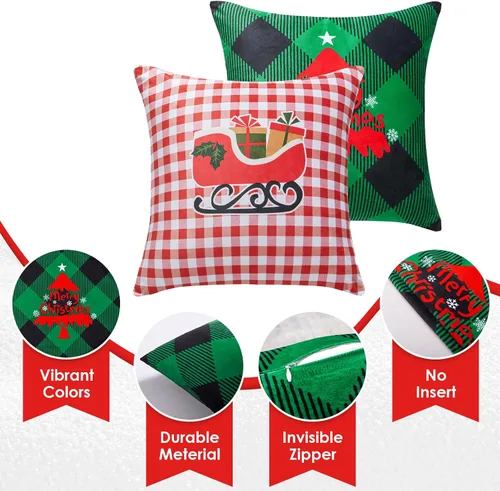Vista 2 de YIYEA Juego de 4 fundas de almohada de terciopelo de Navidad de 16 x 16 pulgadas, fundas de almohada de terciopelo para decoraciones navideñas