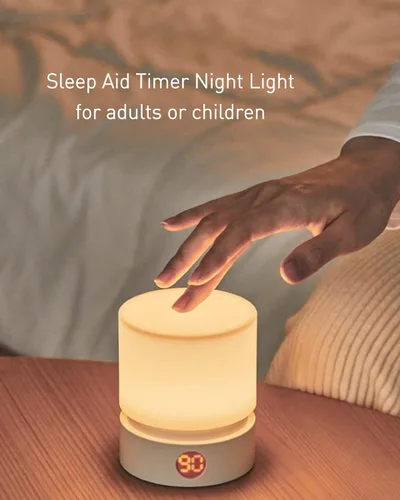Vista 5 de Smilodon Luz nocturna con temporizador, blanca, pequeña lámpara LED para dormitorio, lámpara de mesita de noche, luz nocturna para niños, regulable