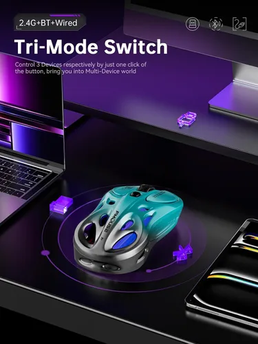 Vista 2 de FMOUSE Ratón inalámbrico trimodo (2.4G/Bluetooth/cableado), 4800 DPI, programación macro, RGB, recargable tipo C para Mac/portátil/iPad
