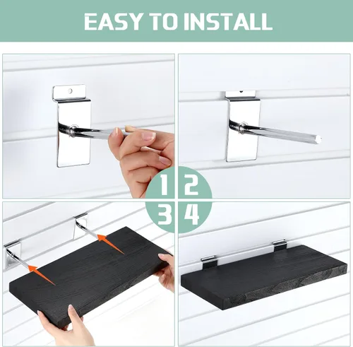 Vista 5 de Landical Paquete de 4 estantes de madera de pared de tablones, 16.1 pulgadas de profundidad x 6.7 pulgadas de ancho x 1.1 pulgadas de alto, estantes