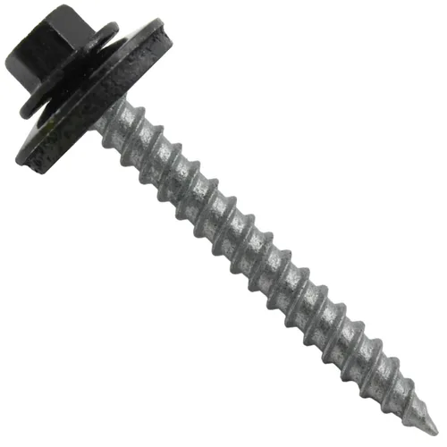 Vista 162 de 12 tornillos para techos de metal gris ABC de 1-1/2 pulgadas, cabezal de arandela hexagonal, arranque automático/roscado, arandela EPDM. 1 bolsa