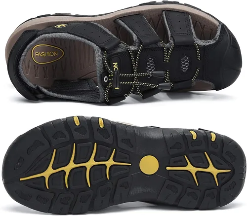 Vista 6 de FLARUT - Sandalias deportivas para hombre, sandalias para senderismo y exteriores, diseño informal de cuero con punta cerrada, sandalias atléticas
