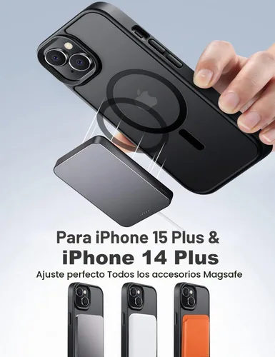 Vista 2 de Tigowos Funda para iPhone 15 Plus y iPhone 14 Plus, compatible con MagSafe de 10 pies, resistente a las caídas, sensación de piel mate, funda Negro