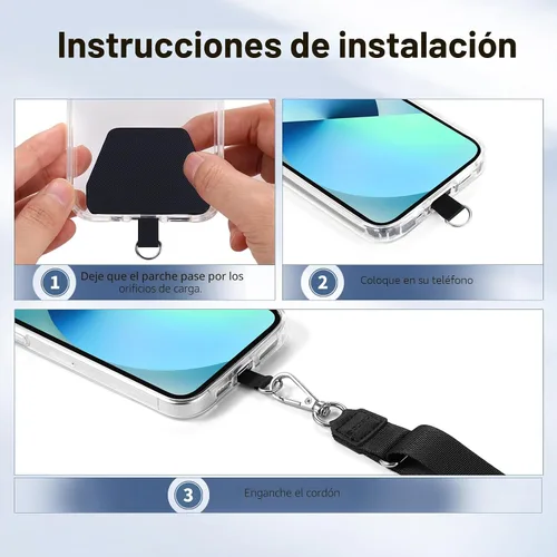 Vista 2 de CACOE Cordón para Teléfono 2 Piezas Correa Ajustable para el Cuello, 4 Piezas Parches, Cordones para Teléfono de Poliéster Multifuncionales