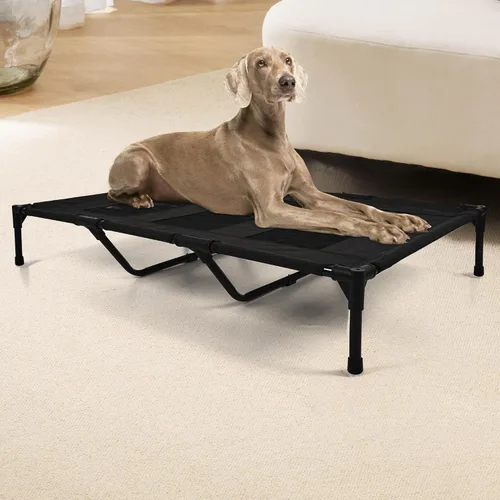 Vista 16 de Cama elevada para perros al aire libre, cuna elevada portátil con refrigeración, cama lavable para mascotas, perros pequeños, color negro