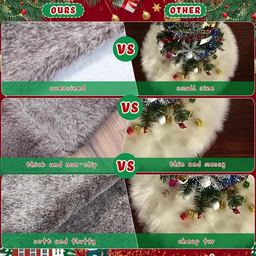 Vista 5 de Jenaai Falda de Árbol de Navidad Grande de 80 Pulgadas Falda de Árbol de Navidad Extra de Piel Sintética y Terciopelo Afelpado para Decoraciones