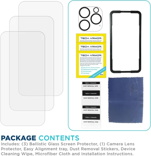 Vista 6 de Tech Armor - Protector de pantalla para iPhone 14 Pro 6.1, vidrio balístico, paquete de 3 9H tempered Hard, case-friendly fit, guided installation
