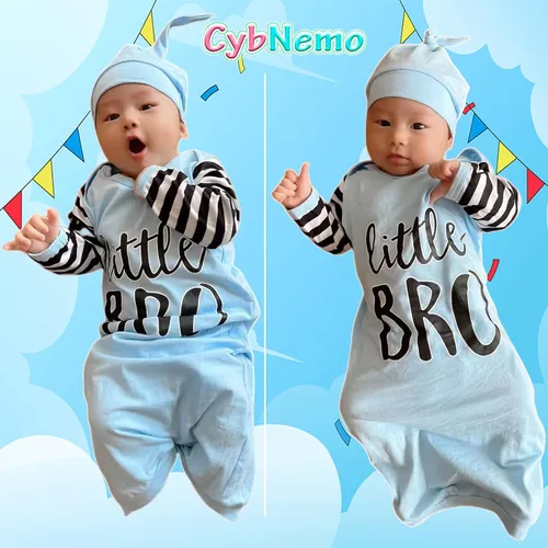 Vista 2 de Conjunto de regalo para bebé recién nacido camisón de manga larga a rayas para bebé