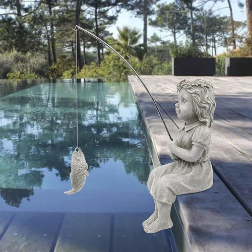 Vista 5 de Nacome Regalos para jardín, hogar, Mon Grandma The Little Fishergirl Garden, estatua de decoración del hogar, escultura de figura de pescador, al