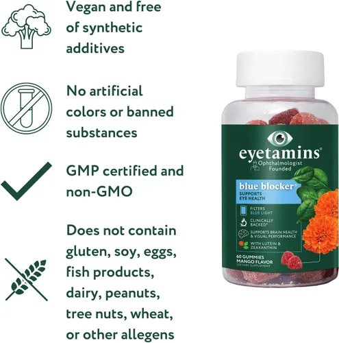 Vista 6 de eyetamins Blue Blocker® Eye Health - 60 gomitas de luteína - Desarrolladas por oftalmólogos - Apoya la visión, filtra la luz azul y ayuda a