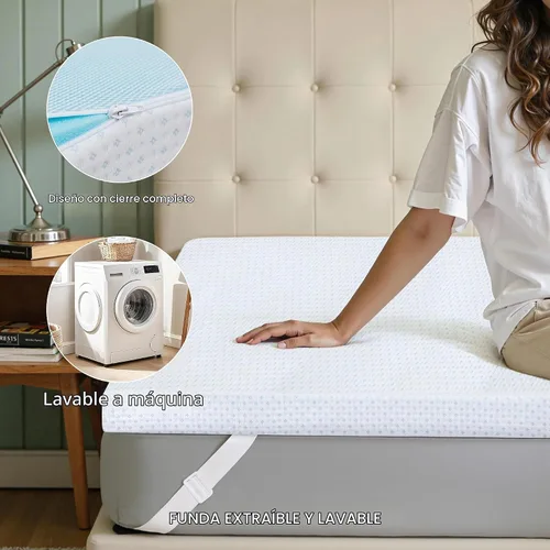 Vista 11 de Subrtex Funda para Topper de Colchón (Solo Funda) Protector de Colchón Ropa de Cama de Rayón Hecho de Bambú Funda Envolvente de Colchón Extraíble
