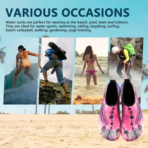 Vista 4 de Valennia Zapatos de agua descalzos de secado rápido, calcetines de yoga para playa, natación, surf, ejercicio para mujeres y hombres