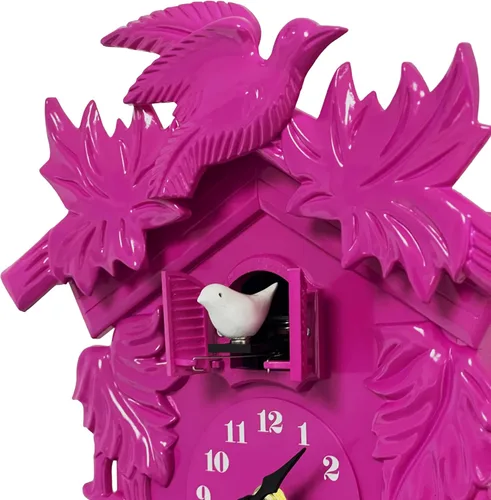 Vista 3 de WALPLUS Reloj de pared clásico de cuco rosa con diseño de pájaro colgante para decoración del hogar, reloj de Navidad, regalos