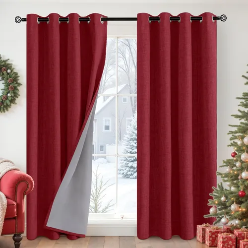 Vista 27 de YoungsTex - Cortinas opacas de lino para dormitorio, oscurecimiento de la habitación, cortinas con textura de lino, paneles con aislamiento térmico