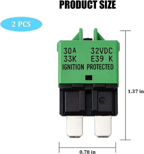 Vista 2 de Paquete de 2 fusibles de disyuntor E39 de perfil bajo 30 A, 32 V CC