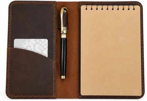 Vista 2 de Funda de cuero para cuaderno encuadernado en la parte superior, compatible con notas de campo de 3.5 x 5.5 pulgadas, funda de bolsillo recargable