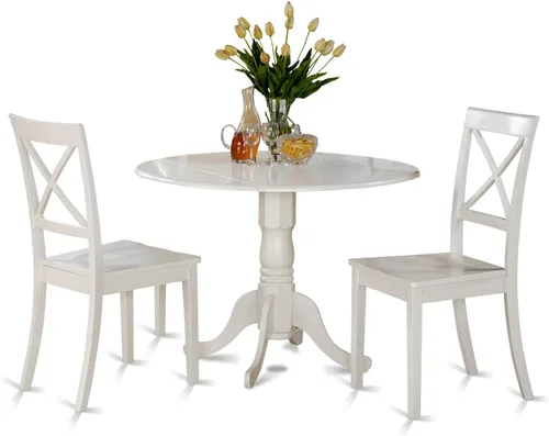 Vista 10 de East West Furniture DLBO3-BLK-W - Juego de mesa de comedor de 3 piezas para espacios pequeños que contiene una mesa de comedor redonda con gotas y 2