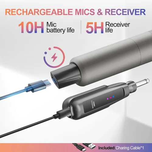 Vista 6 de Sistema de micrófono inalámbrico Aveek de 2.4GHz, micrófonos recargables y receptor, plug & play para máquina de karaoke, altavoces de fiesta
