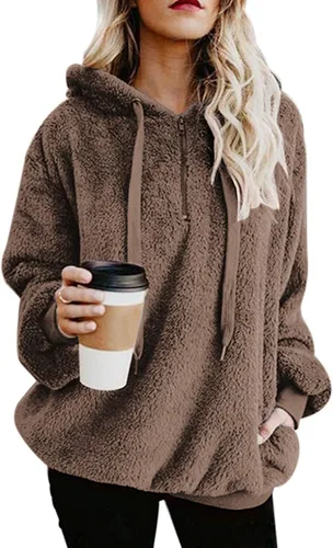 Vista 92 de Century Star Sudadera deportiva mullida de vellón con capucha para mujer de talla extragrande con bolsillos