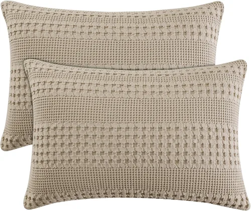 Vista 37 de PHF Fundas de almohada 100% algodón con tejido de gofre de 24 x 24 pulgadas, paquete de 2 fundas cuadradas para decoración elegante del hogar, sin