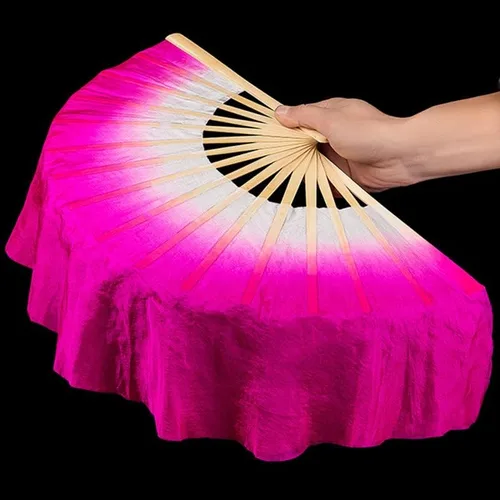 Vista 2 de Nimiman Women Real Silk 1 Pair 40cm(15.7") Colorful Belly Dancing Silk Bamboo Veils Dance Short Fan Veil Gradient