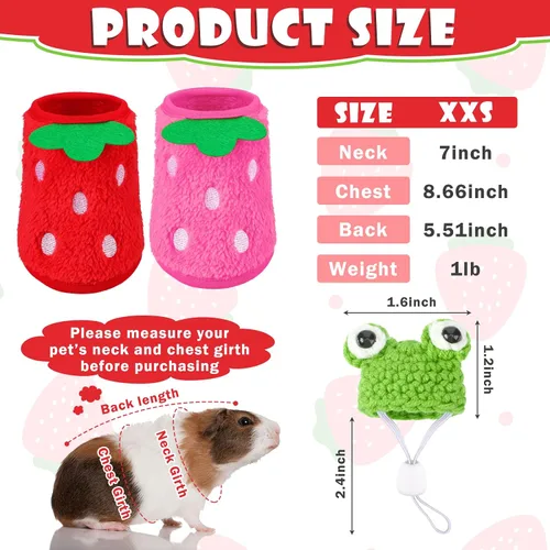 Vista 2 de Mixweer 4 piezas de conejillo de indias incluye 2 ropa de conejillo de indias y 2 lindos mini sombreros con correa ajustable, chaleco cálido
