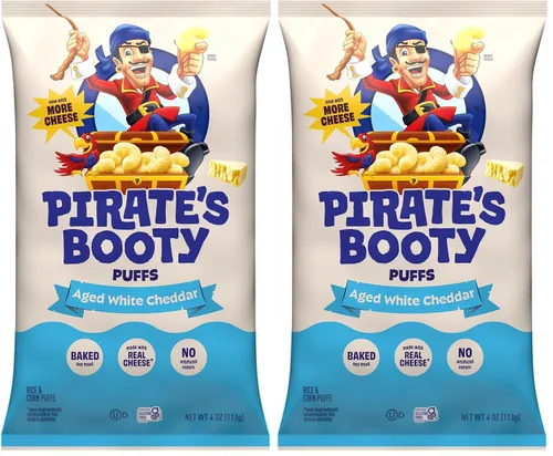 Vista 12 de Frituras infladas Pirate's Booty de queso cheddar blanco añejo, sin gluten, aperitivos para niños, 1 onza (12 unidades)