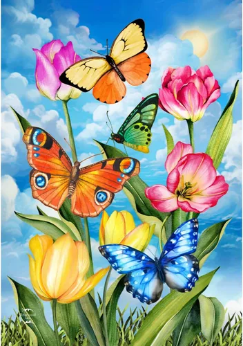 Vista 13 de Mariposas a cuadros Spring House Flag Floral 28" x 40" Briarwood Lane 15 - Mariposa Checker