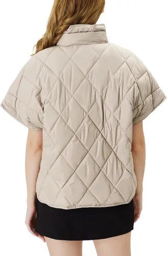 Vista 6 de Ogfao Chaleco acolchado de manga corta para mujer, chaleco ligero, chaqueta acolchada con bolsillos