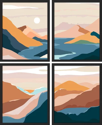 Vista 82 de SIGNWIN Marco de arte de pared de jirafa de safari africano, juego de 4 impresiones coloridas de paisaje, decoración de pared de naturaleza