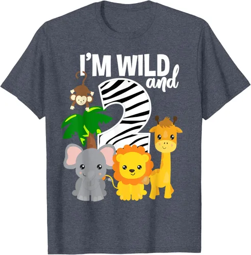 Vista 69 de Camiseta de cumpleaños con temática de zoológico de I'm Wild and 2, Negro, S