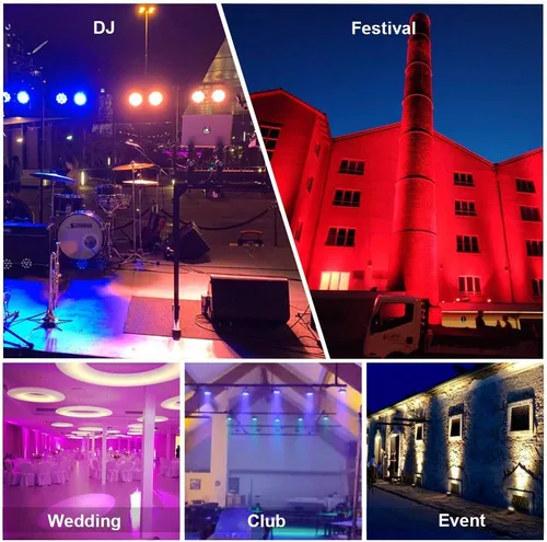 Vista 7 de Luz de escenario LED Par Aluminio sin ventilador Luz de acento DMX RGBW 96W Luces de DJ Activadas por sonido Potente PAR delgado LED Iluminación
