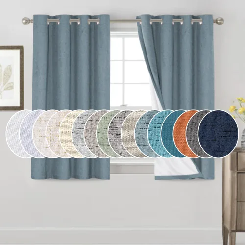 Vista 139 de Cortinas con textura de lino 100% opacas de 64 pulgadas de largo, juego de 2 paneles de cortinas de lino opacas con forro aislante térmico que Arena