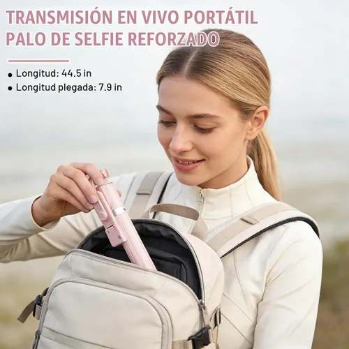 Vista 4 de Palo selfie con control remoto recargable y luz (1 unidad), trípode para iPhone, soporte de teléfono celular para grabación de video, soporte