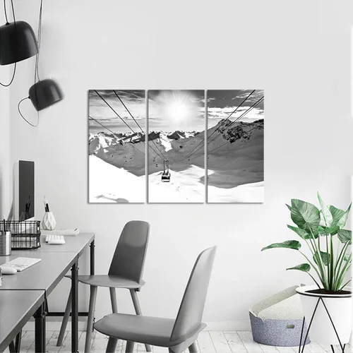 Vista 5 de Biuteawal 3 piezas de arte de pared de invierno en blanco y negro para remonte al sol, imágenes en lienzo, pintura de paisaje de montaña de nieve
