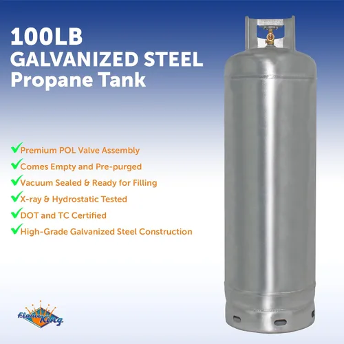 Vista 2 de Flame King YSN100-GALV - Tanque de propano de acero galvanizado de 100LB con válvula POL, libre de óxido y corrosión, construido para durar
