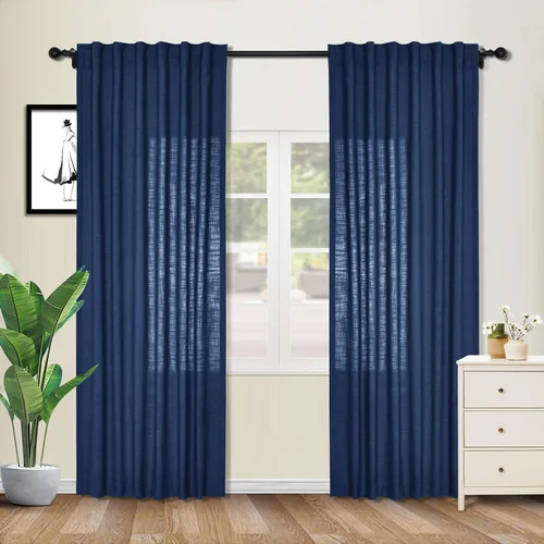 Vista 23 de cololeaf Cortinas de lino naturales de 63 pulgadas de largo, cortinas neutras con bolsillo para barra, pestaña trasera, oscurecimiento de la Aqua