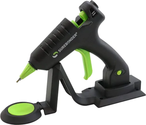 Vista 3 de Surebonder Mini pistola de pegamento caliente de alta temperatura inalámbrica/con cable con punta de detalle, 20 vatios, recarga con soporte