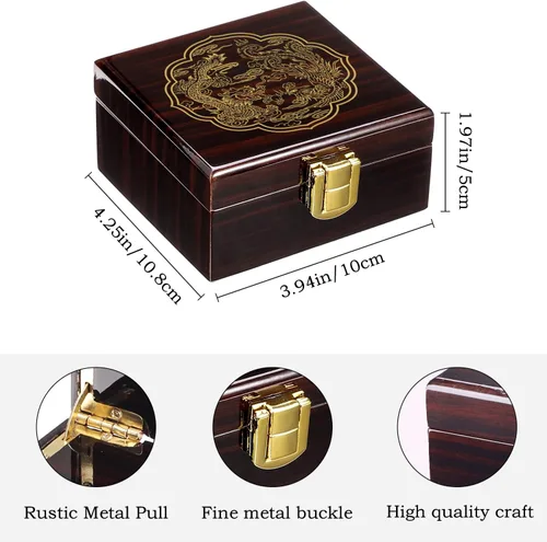 Vista 5 de ManChDa - Reloj de bolsillo mecánico antiguo para hombres Lucky Dragon & Phoenix Retro Skeleton Dial con cadena