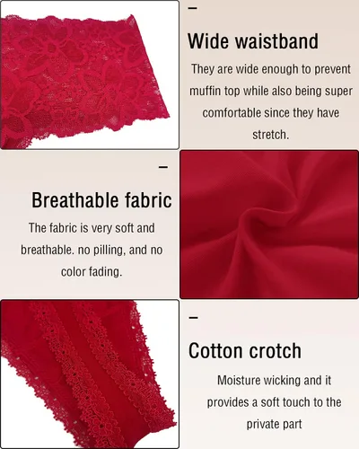 Vista 4 de Tanga de encaje retro de cintura alta para mujer, sin costuras, ropa interior de algodón de talla grande resistant long-lasting lace,tummy-control 1