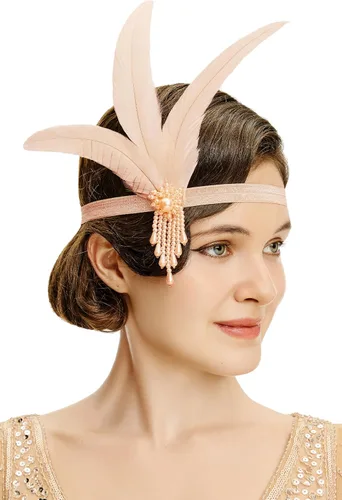 Vista 10 de BABEYOND Diadema de plumas rugientes de los años 20, accesorios para el cabello Gatsby de los años 20 Negro