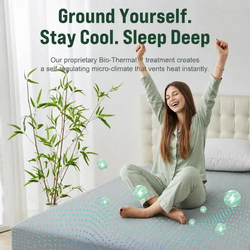 Vista 3 de Grounding Sheets Queen, 10% fibra de plata pura + 90% algodón orgánico, sábanas de cama con bolsillo profundo. Sábanas bajeras con tierra Gris