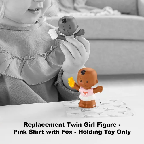 Vista 3 de Pieza de repuesto para el juego Fisher-Price Little People Snuggle Twins - GKP69 ~ Figura de niña gemela de repuesto ~ Camisa rosa con zorro ~