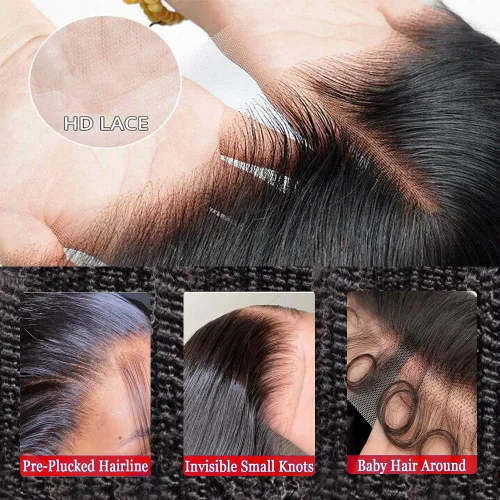 Vista 5 de Pelucas de cabello humano con encaje frontal de onda profunda 13x4 de 200 densidad, pelucas de encaje frontal HD de cabello humano completo